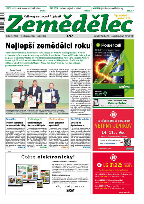 Obálka titulu Zemědělec - vydanie č. 45/2023