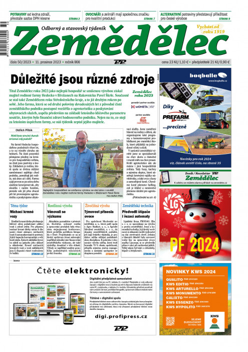 Obálka titulu Zemědělec - vydanie č. 50/2023