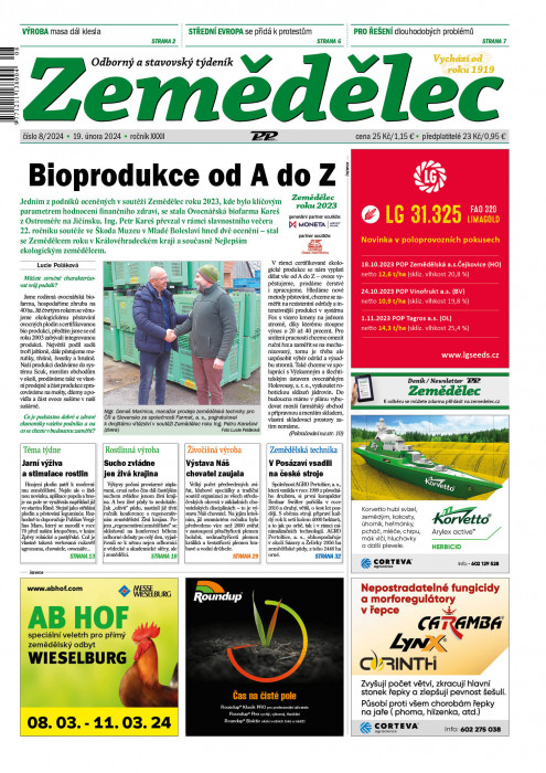 Obálka titulu Zemědělec - vydanie č. 8/2024