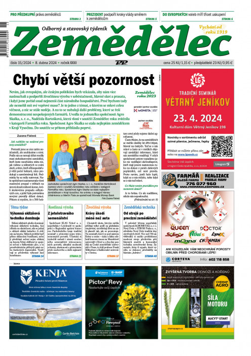 Obálka titulu Zemědělec - vydanie č. 15/2024