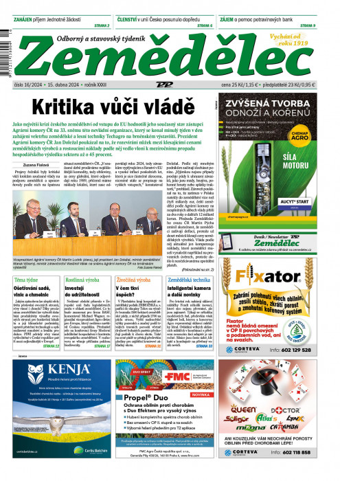 Obálka titulu Zemědělec - vydanie č. 16/2024