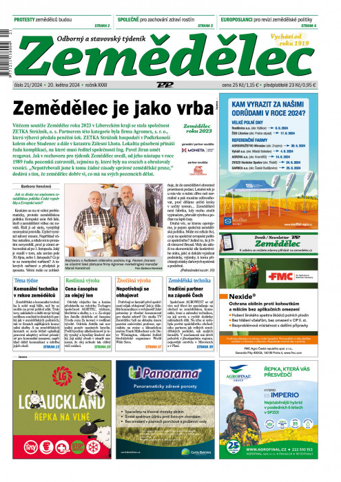 Obálka titulu Zemědělec - vydanie č. 21/2024