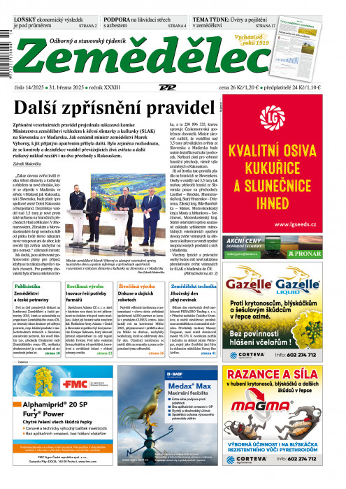 Obálka titulu Zemědělec - vydanie č. 14/2025