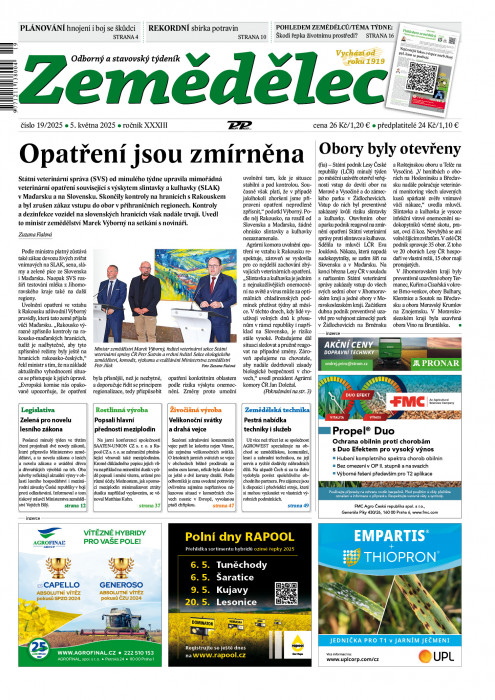 Obálka titulu Zemědělec - vydanie č. 19/2025