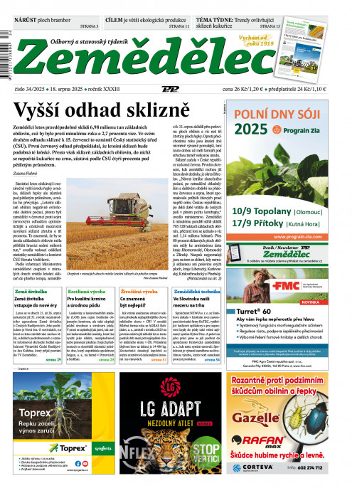 Obálka titulu Zemědělec - vydanie č. 34/2025